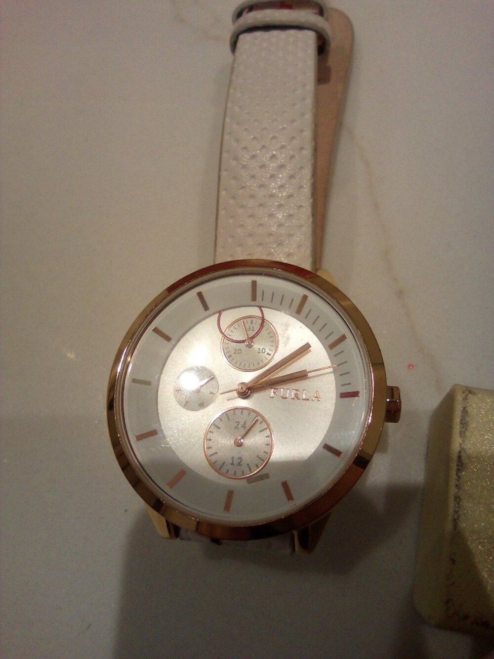 Furla White & Rose Gold Watch | Textured Strap | Minimalist Chic